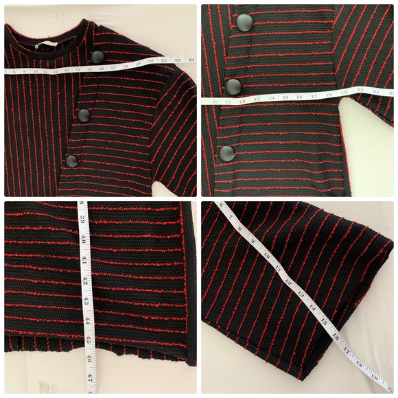 Zara Women’s Striped Jacquard Button Detail Midi Dress Red Black Size S - Picture 11 of 11